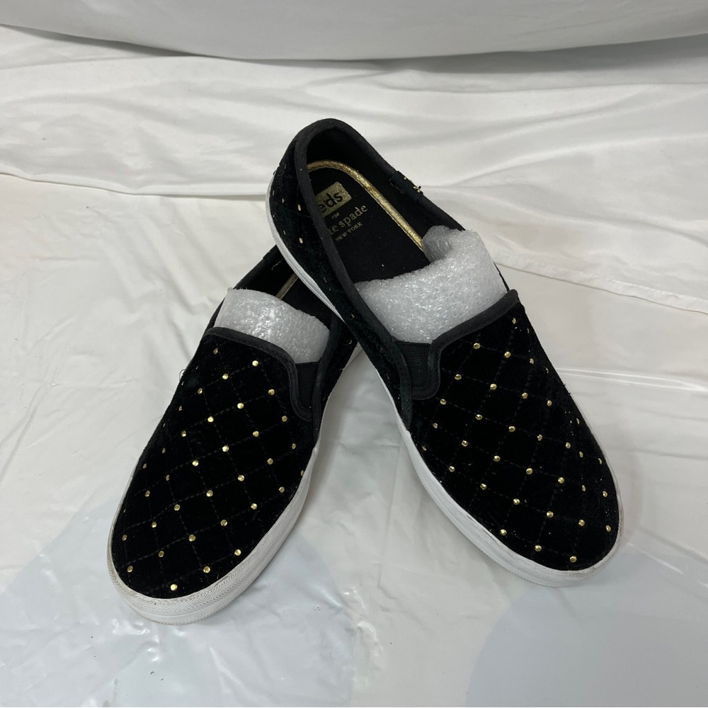 KEDS KATE SPADE New York Black Sneakers Double Decker Quilted Velvet SZ 7.5 - Picture 7 of 16
